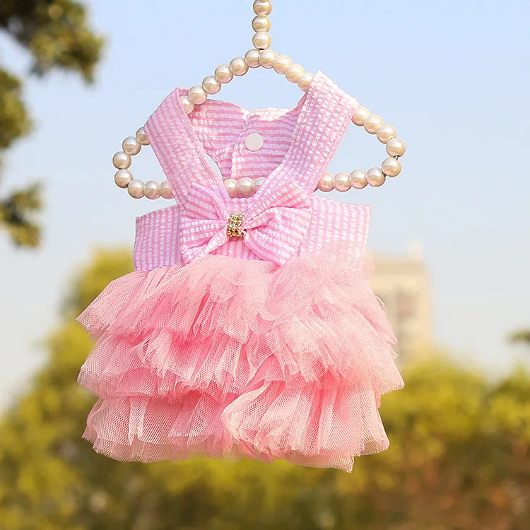 Small Medium Dog Dog Spring/Summer Dog Cat Pet Accessories Striped Sling Mesh Dress Dress Pet Clothes Dog Clothes Pets