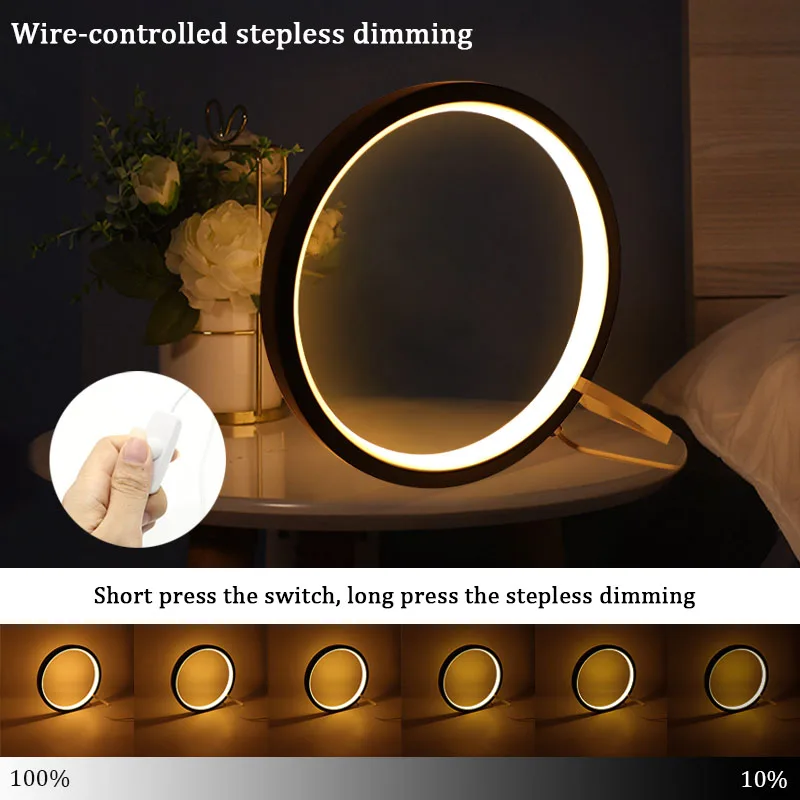 Led Night Light Bedroom Decor Round Reading Table Lamps Button Stepless Dimming Child Gift Living Room Desktop Decorative Lamp