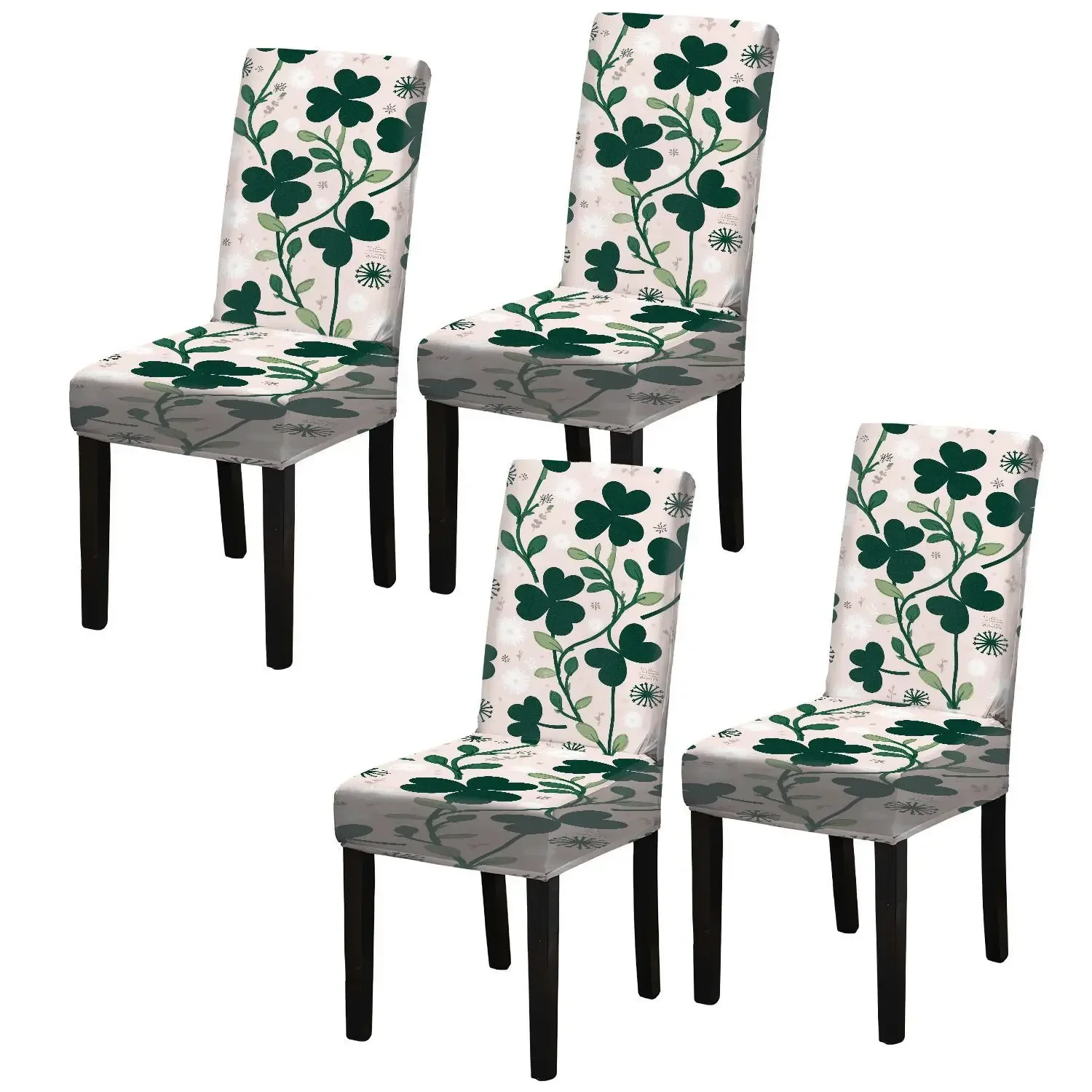 Elastic dining chair cover, removable and washable home decoration products, fresh forest four-leaf clover print pattern