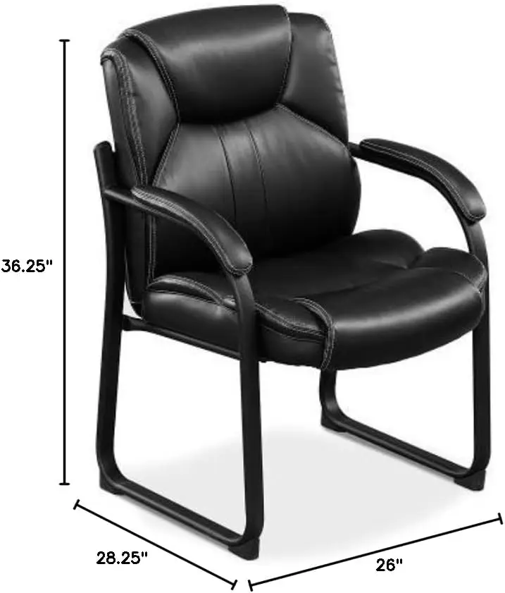 OmegaOversizedBlackFaux Leather Guest Chair - Ergonomic Office Chairs with Padded Seat - Heavy Duty Metal Frame Reception Chairs