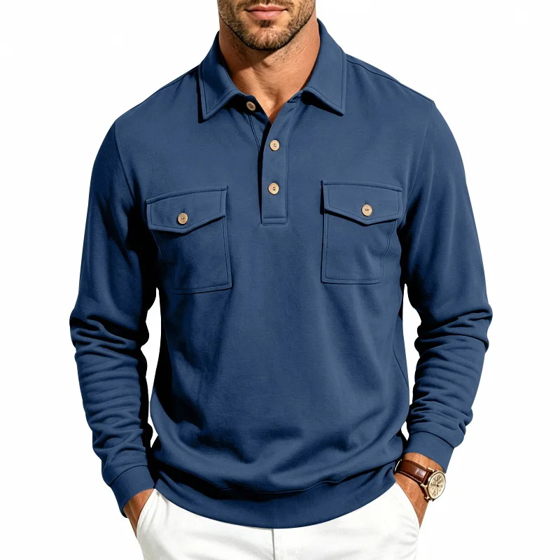 Herbst- und Winter-Herren-POLO-Pullover mit langen Ärmeln, lässigem Kragen, sportlichem Design und mehreren Taschen, Großhandel – Detail 23