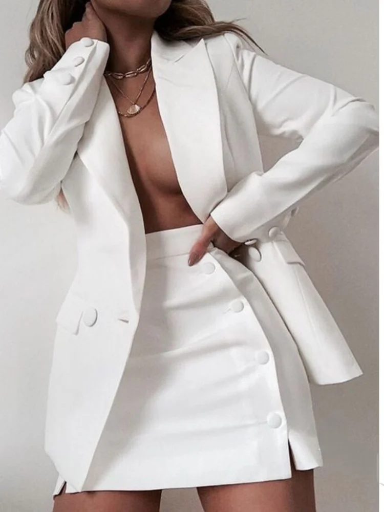 New Spring Women's 2 Piece Sets Long Sleeves Blazer + Mini Skirts Office Professional Work Ladies Coat Short Skirt Suits Outfits