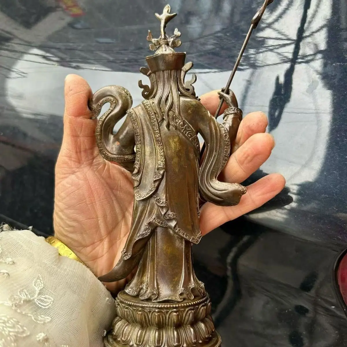 New antique old lotus master standing Buddha statue of God of Fortune lotus peanut master office desktop jewelry ornament home