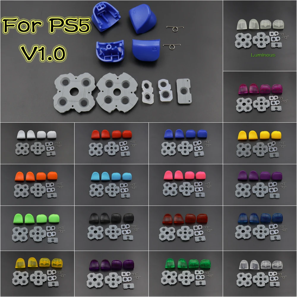 For PS5 V1.0 Controller L1R1 L2R2 Shoulder Trigger Buttons Conductive Rubber Pads With Spring, Multi Color Luminous Mod Parts