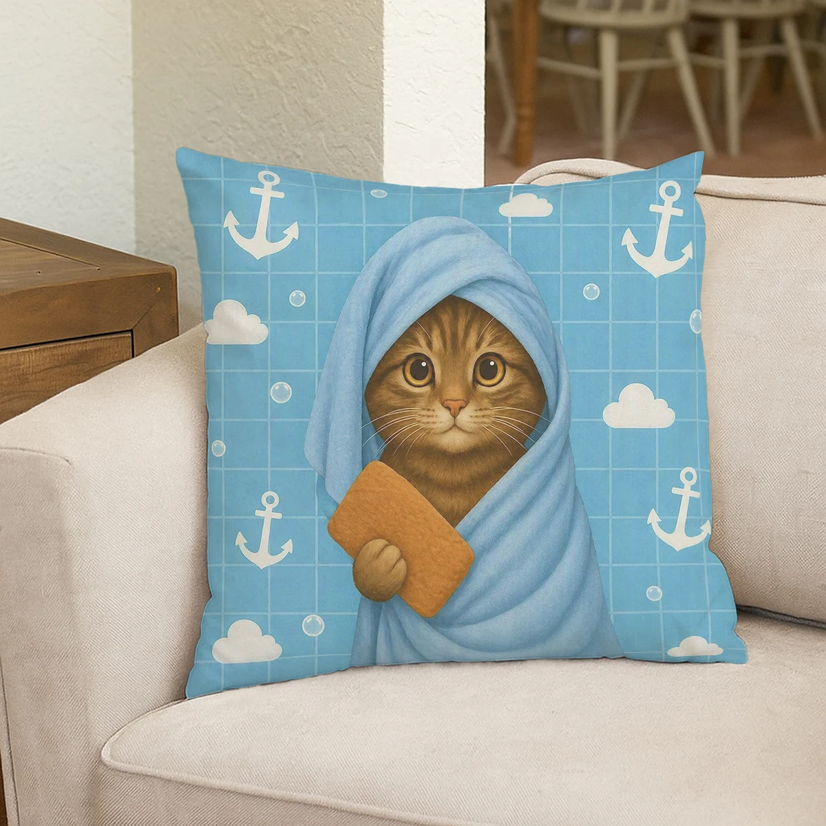 Funny Creative Fish with Shark Fin Print Polyester Pillow Cover - Novelty Cushion Case for Home Sofa Bedroom Decor