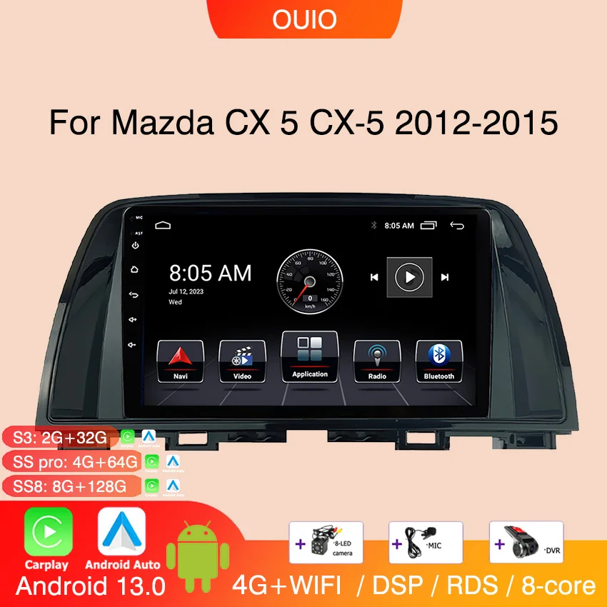 8GB + 128GB Android 13 radio per Mazda CX5 CX-5 2012 2013 2014 2015 Car stereo Multimedia Player Carplay Auto navigazione GPS 2DIN