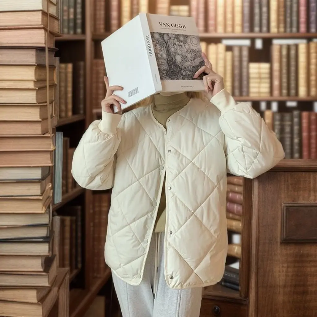 韓国風 レディース ノーカラー コットンジャケット 軽量 秋冬 ショートコート おしゃれ 新作 女性向け