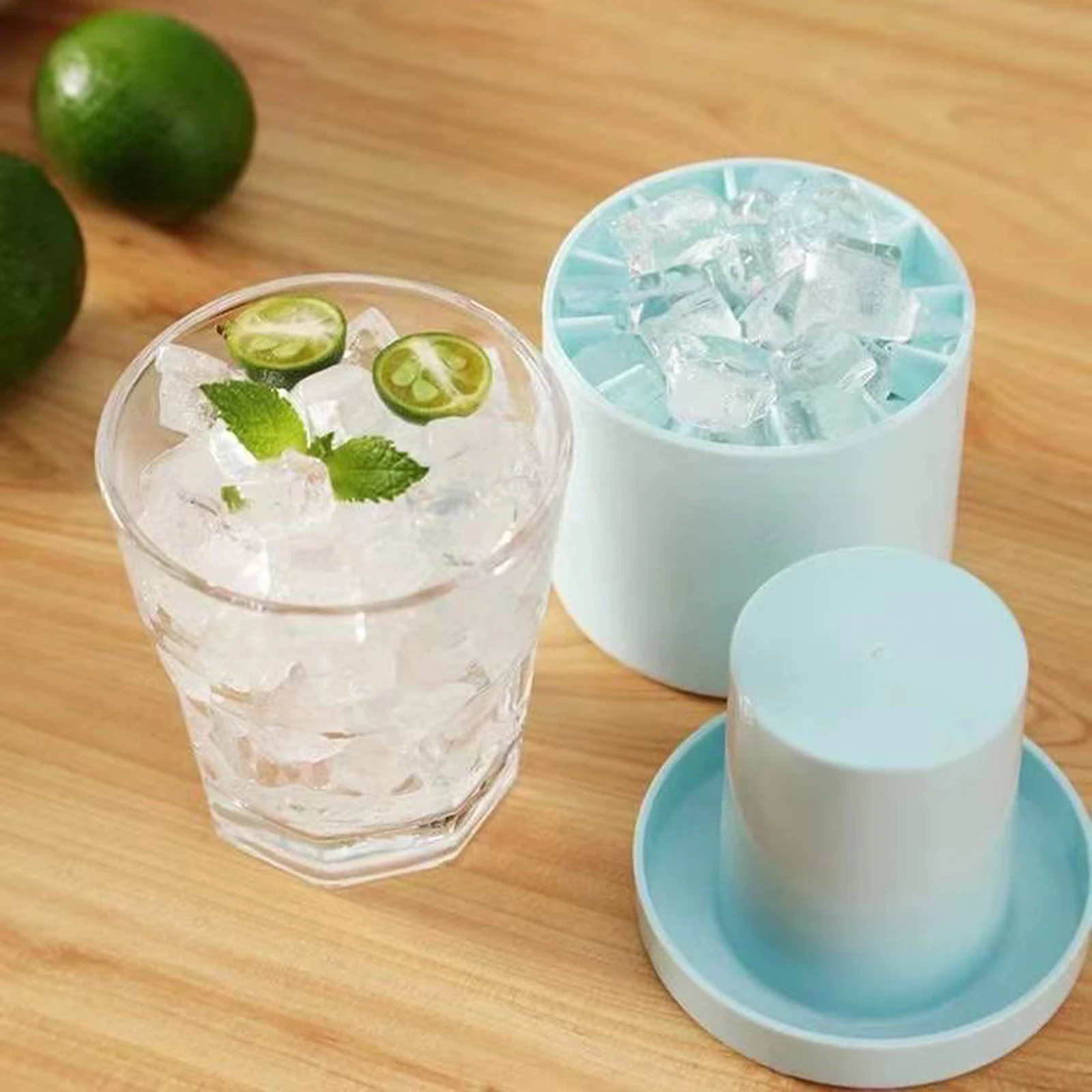 Silicone Ice Cube Mold with Lid Cylinder Ice Cube Bucket Mini Leakproof Reusable Party Barware Household Kitchen Tools