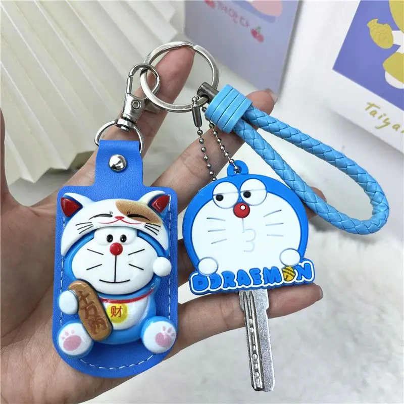 Doraemon Keychain Silicone Eva Set Kawaii Anime Cute New Key Case Pendant Access Control Card Case Release Lost Items Keychain