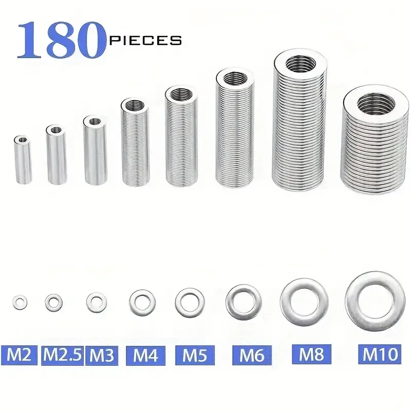 Item Name: 180PCs Flat Washers Set Big Plain Washers Gaskets M2 M2.5 M3 M4 M5 M6 M8 M10 Metal Washers Fastener