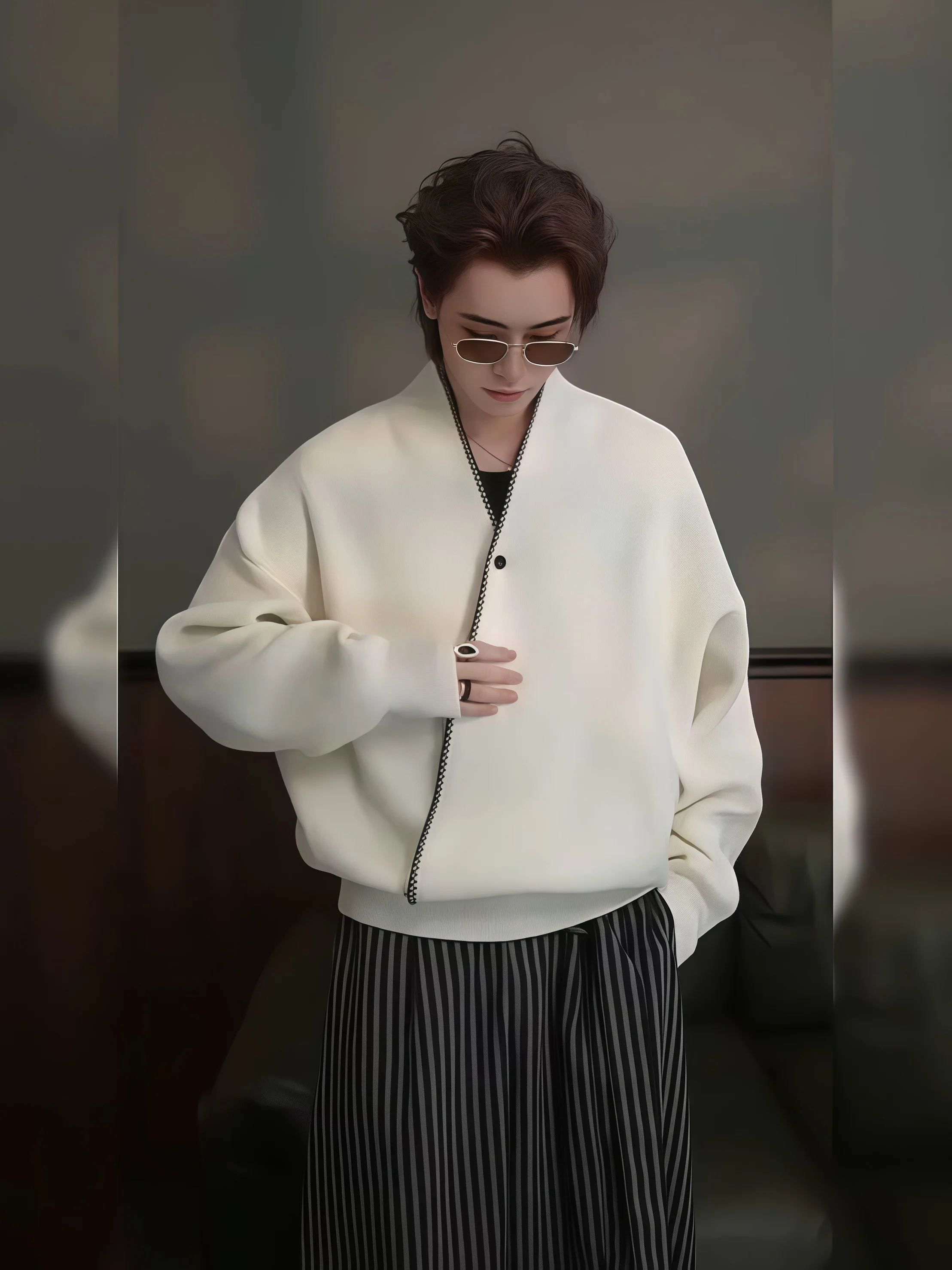 

Men's Faion V-ne Knitwear Polar Fce Loose Fit Long Sve Winter Warm Soft Comfortable Casual Sle Design Sense Top