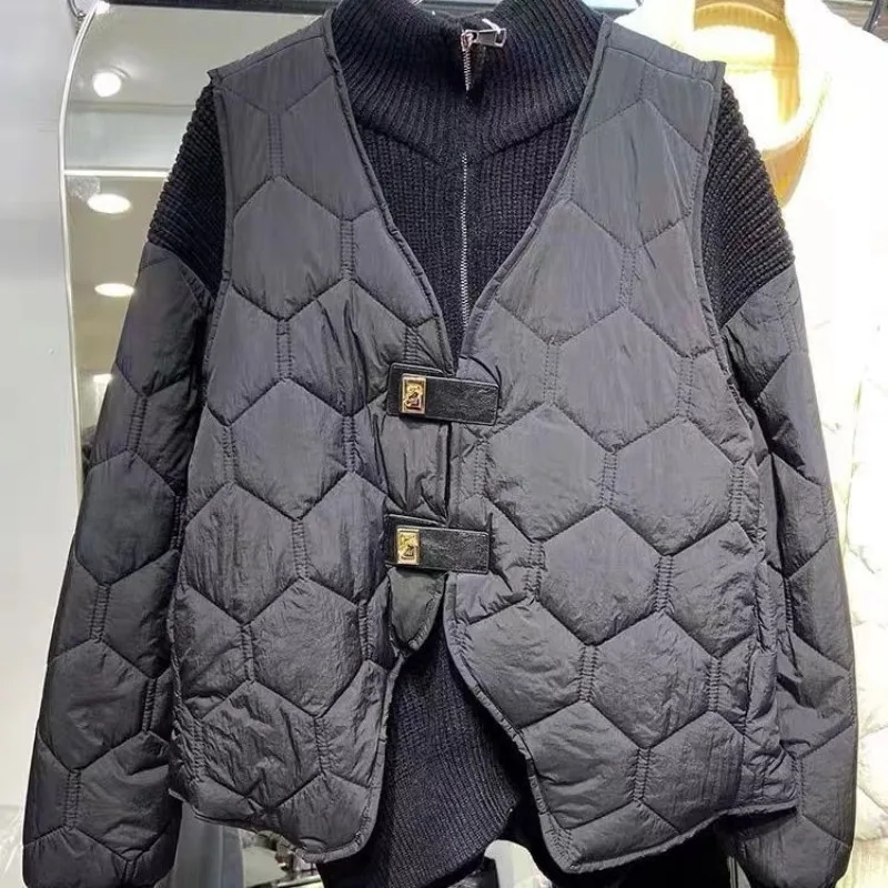 Women's Fall Winter Tops Coat Fake Two-piece Knit Splicing Cotton Coat Skinny Design Soft Comfortable Trends New Versatile Niche