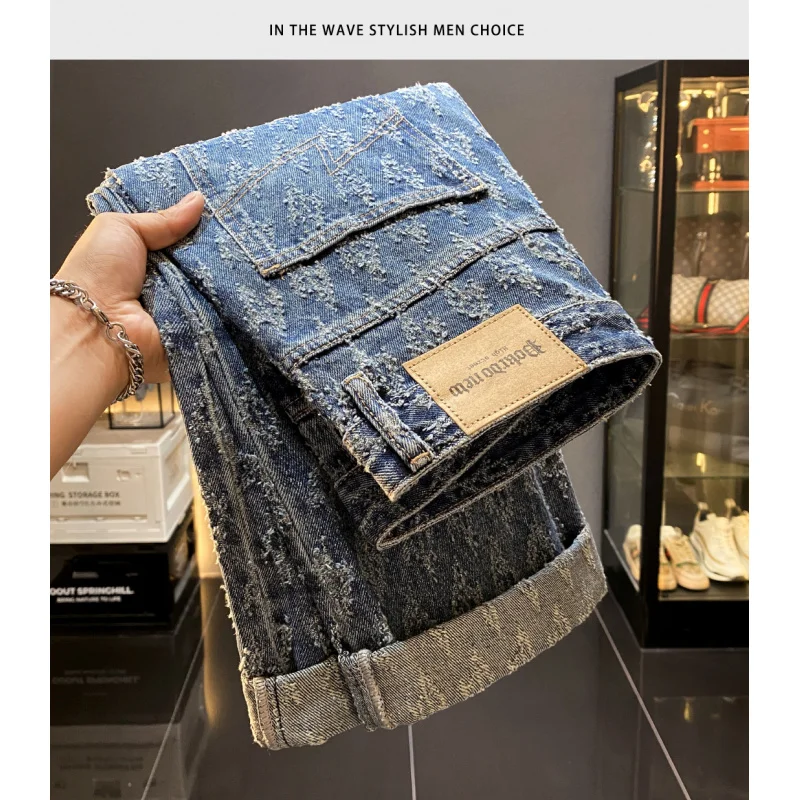 

Американские мужские джинсы с жаккардовой вышивкой на осень и зиму, модные и элитные, свободные и повседневные брюки в стиле ретро.