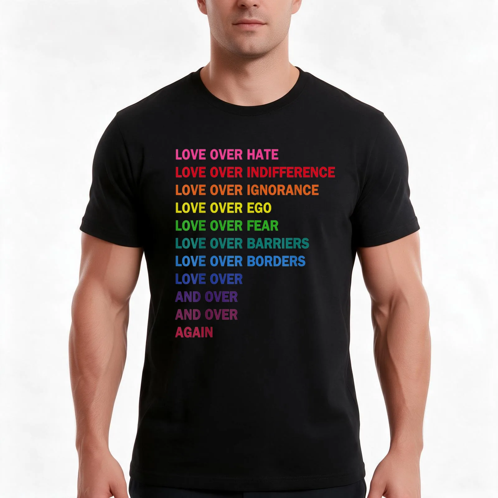 love over hate, love over indifference LGB T-Shirt, Summer Casual Cotton Tee, Oversized Streetwear Tops, Vintage Graphic Print