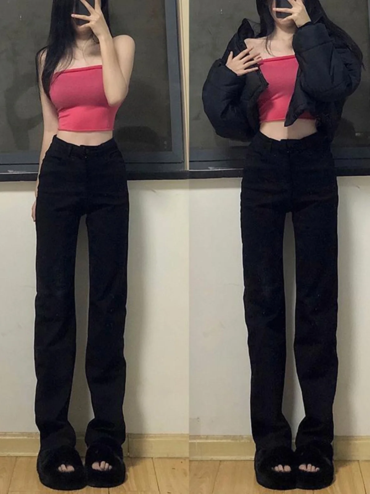 

Прямые джинсы с высокой талией, женские осенние джинсы больших размеров, облегающие узкие брюки, широкие длинные брюки в американском стиле High Street...