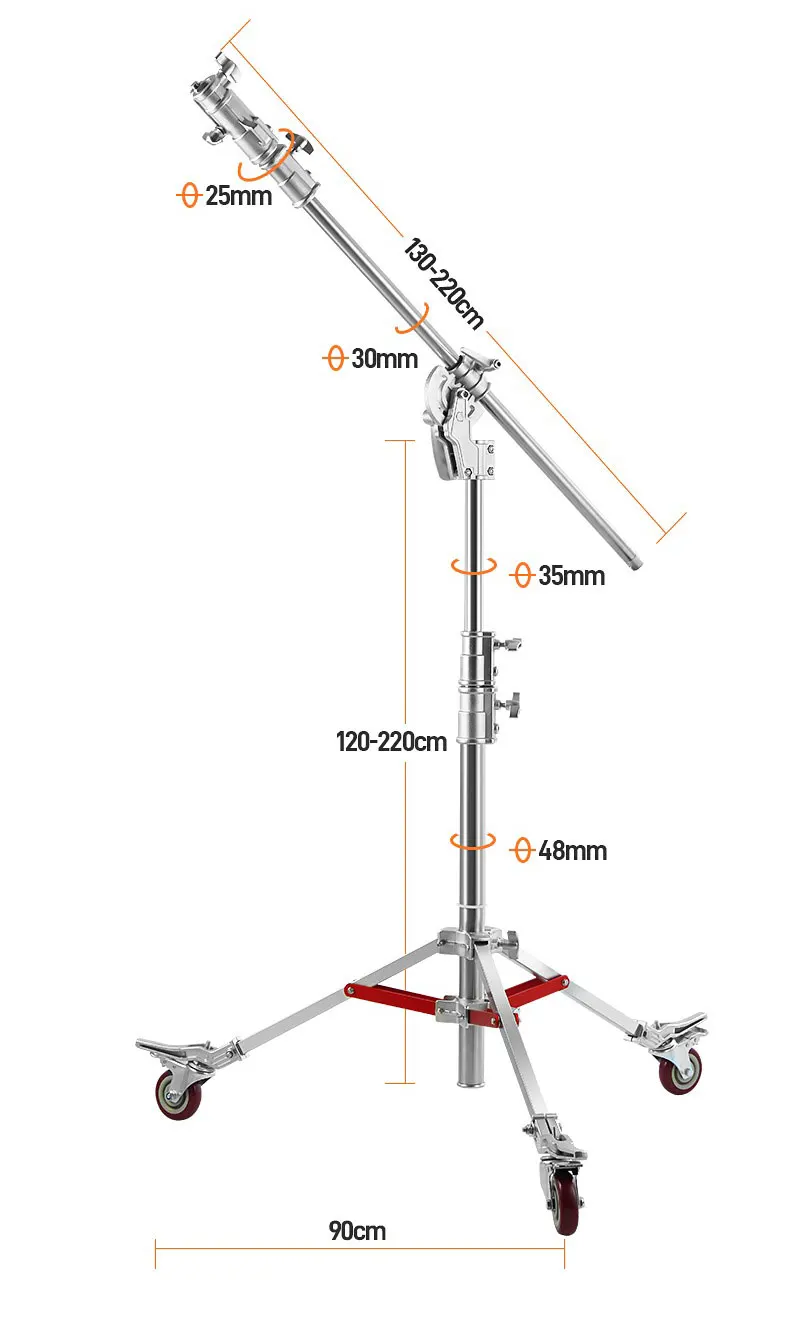 Stainless Steel Light Stand Boom Arm Hammer Heavy Duty Adjustable Tripod  for Studio Photography Softbox Reflector Umbrellas