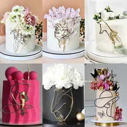 Gold Acrylic Minimalist Art Lady Face Cake Topper Girl Happy Birthday Cake Decoration Wedding Cake Toppers Party Supplies