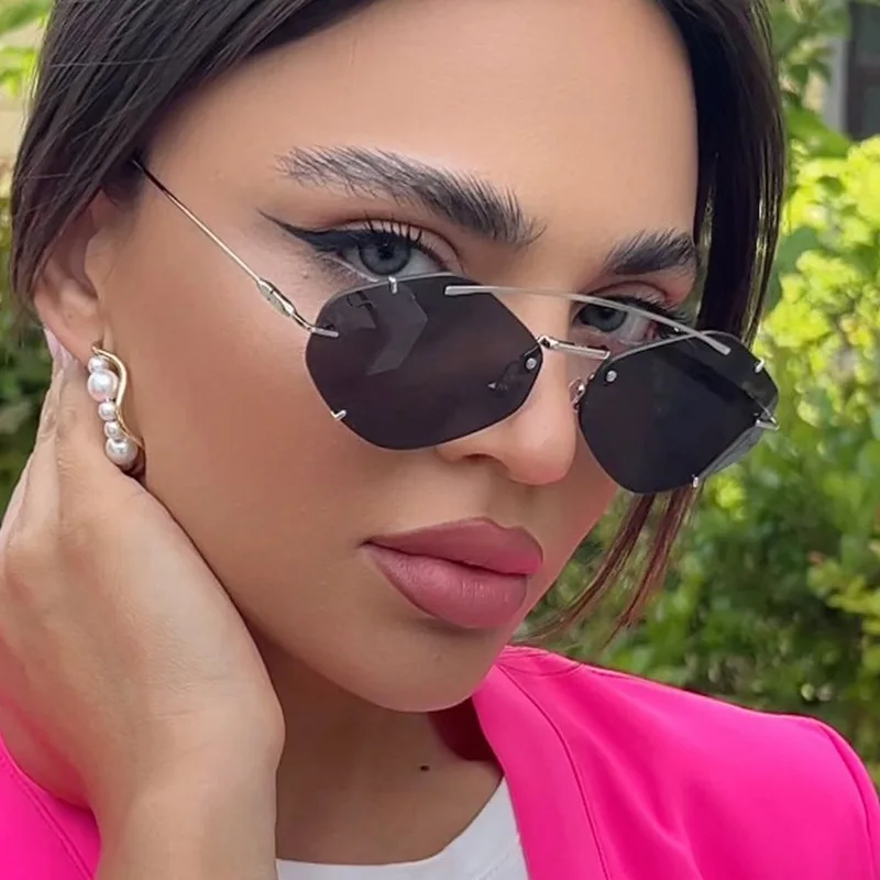 

Rimless Double Bridge Sunglasses Square Women Men Retro Sun Glasses Brand Designer Eyewear UV400 Shades Oculos Female Gafas