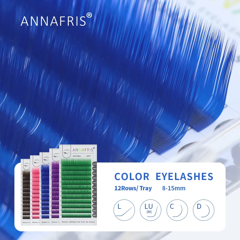 ANNAFRIS Individual Colored Eyelash Extension C D Curl Russian Volume 8-15mm Mix Length Natural Faux Mink Color False Lashes