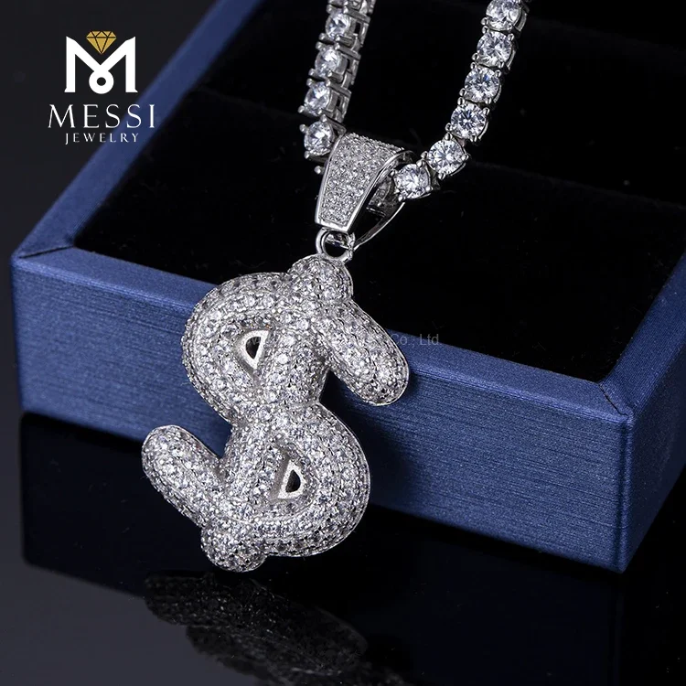 

Messi jewelry Iced out zirconia Custom Dollar Sign 925 silver Pendants necklace for men