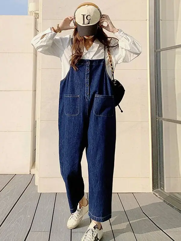 Vintage Denim Overalls Women's Design Sensation Spring Autumn plus Size Faionable Strapl Jumpsuit for Plump Sister