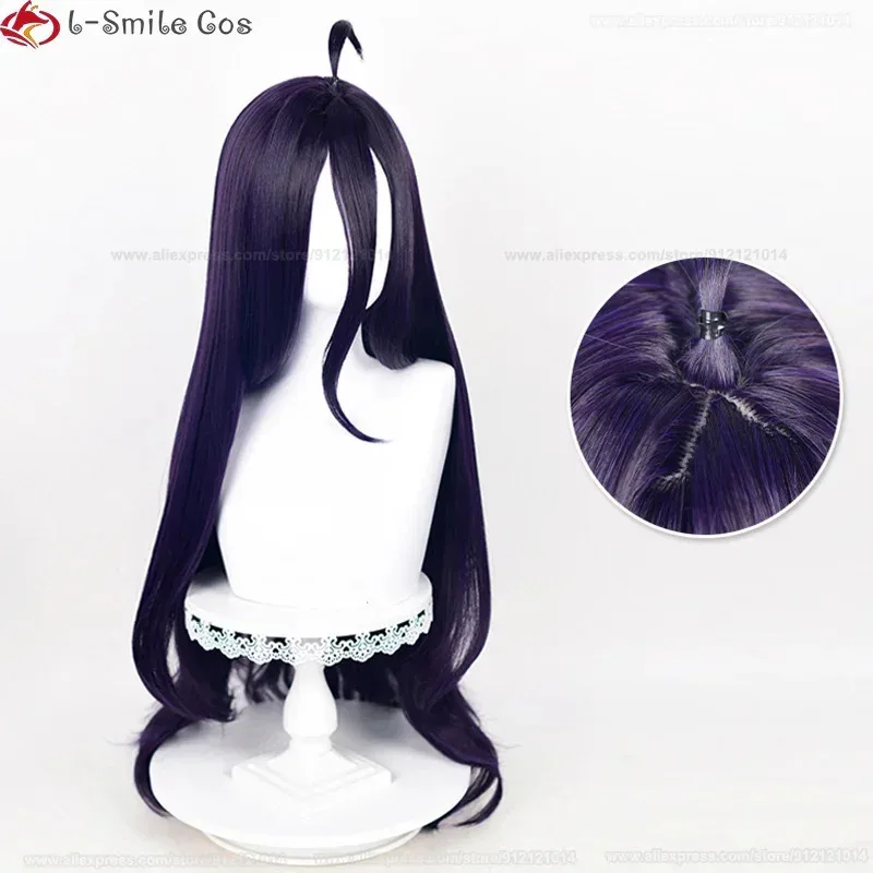lili 123100cm Anime Overlord Cosplay Albedo Deep Purple Black Wig Horns Heat Resistant Synthetic Wigs +