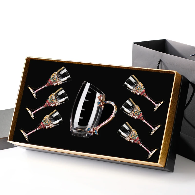 Wine Glass Set Barware 7 Piece White  Dispenser Shot Sets Bar Exquisite Gift Box