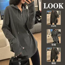 High End Oversized Hooded Base Shirt T-shirt for Women's Spring Autumn Casual Slimming Covering Loose Inner Layer Pullover Top