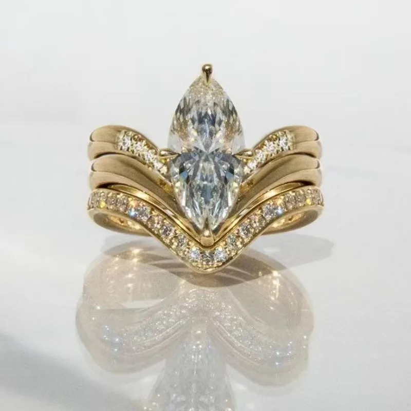 New luxury micro inlaid zircon ring set for women's fashionable wedding ring, daily commuting banquet jewelry