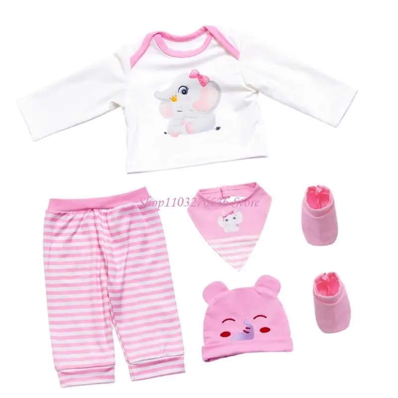 R6FD Ropa muñeca 18 pulgadas Conjunto renacimiento lavable tela suave con patrón dibujos animados