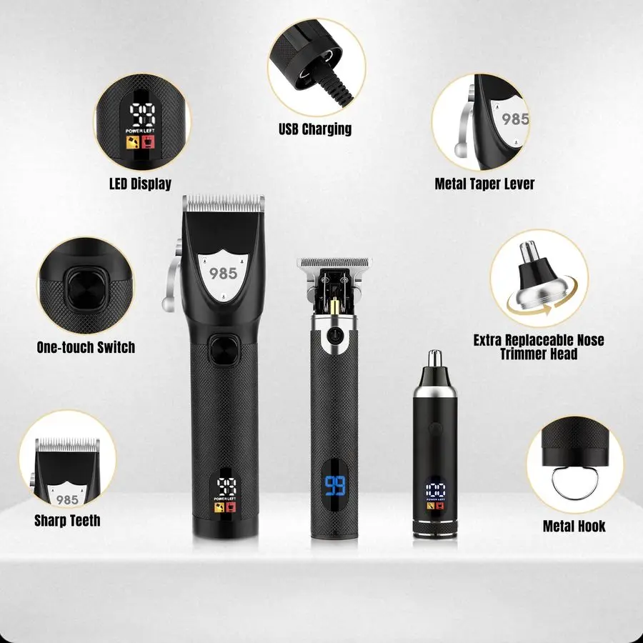 ماكينة قص الشعر الاحترافية للرجال، ماكينة تشذيب اللحية للرجال، مجموعة ماكينة تشذيب شعر الأنف، ماكينة حلاقة كهربائية لاسلكية، حواف حلاقة