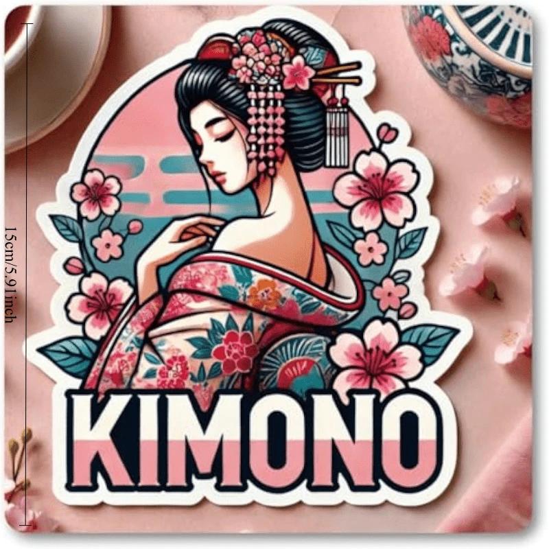 Traditional Costumes Around World Vinyl Car Decal, Learn World Culture Design for Japan Kimono, Laptop, Window, Car Decor