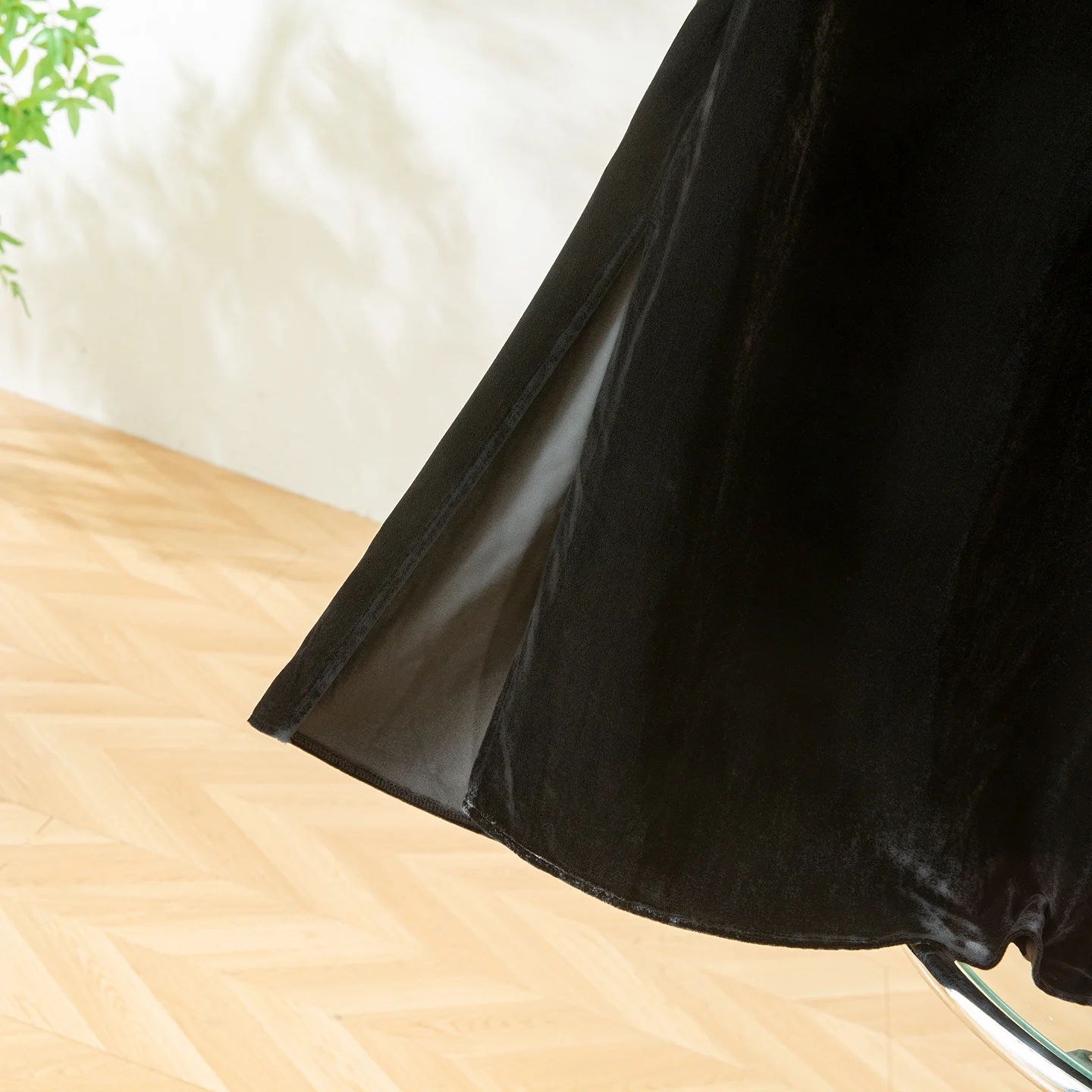 Winsleter-Bottom 100%Real Silk Elegant Velvet Skirts, Elastic Waist Slit, Women Retro Straight Skirt, 2025 Winter New B5N643CC