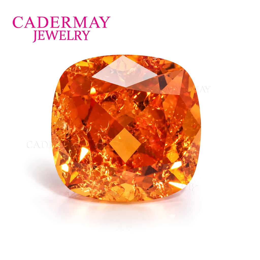 Cadermay Fanta Orange Lab-Grown Sapphire Cushion Square Shape Natural-Looking Cotton Inclusion Loose Gemstone for Jewelry Making