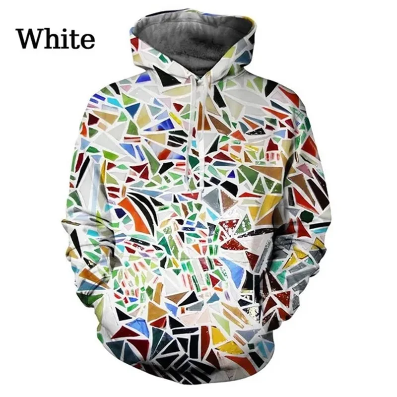 เสื้อสเวตเตอร์แขนยาวมีฮู้ดแขนยาวแบบสวมหัวพิมพ์ลายเรขาคณิตลาย3D สำหรับผู้ชายสีสันสดใสเวอร์ติโก้สะกดจิต