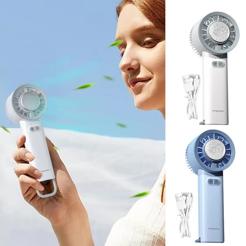 휴대용 선풍기 콜드 압축 핸드 선풍기, USB 충전, 저소음 핸드헬드 래쉬 선풍기, 여름 야외 성인 어린이 여행 메이크업