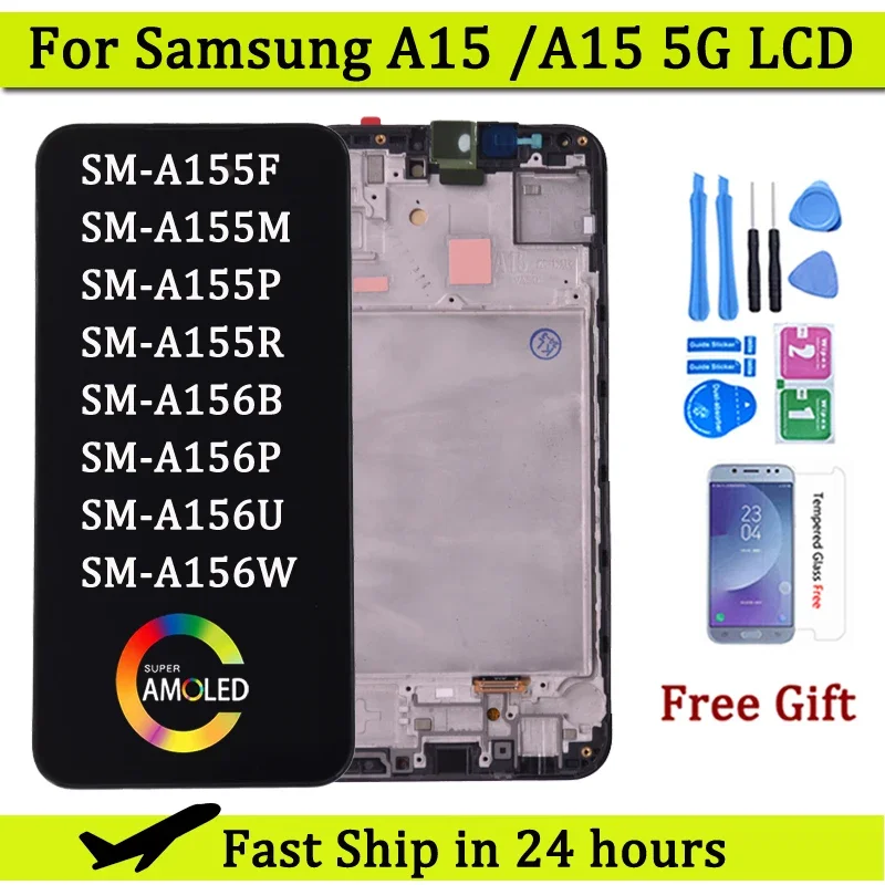 AMOLED For Samsung A15 4G SM-A155F LCD Display Touch Screen Digitizer Assembly For Samsung A15 5G A156 SM-A156B LCD