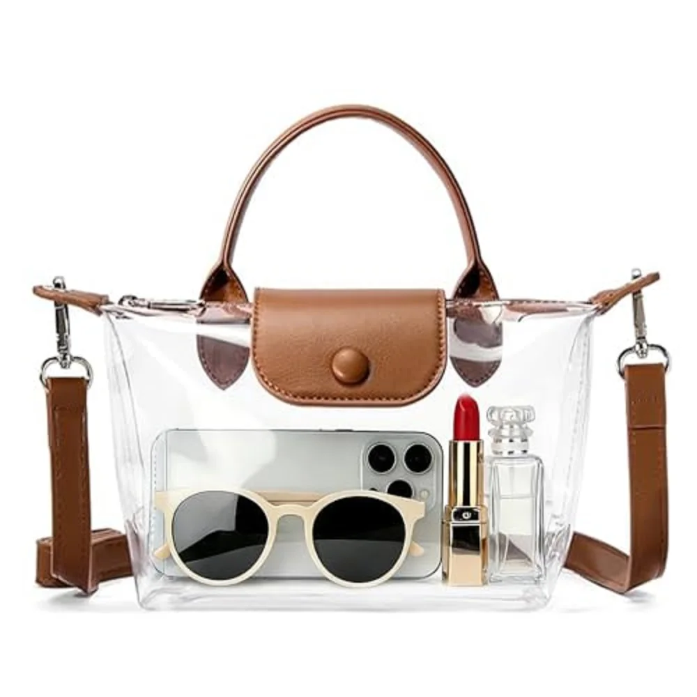 

Stadium Approved Clear PVC Crossbody Bag, Women Transparent Small Tote for Concerts, Sports Events & Travel