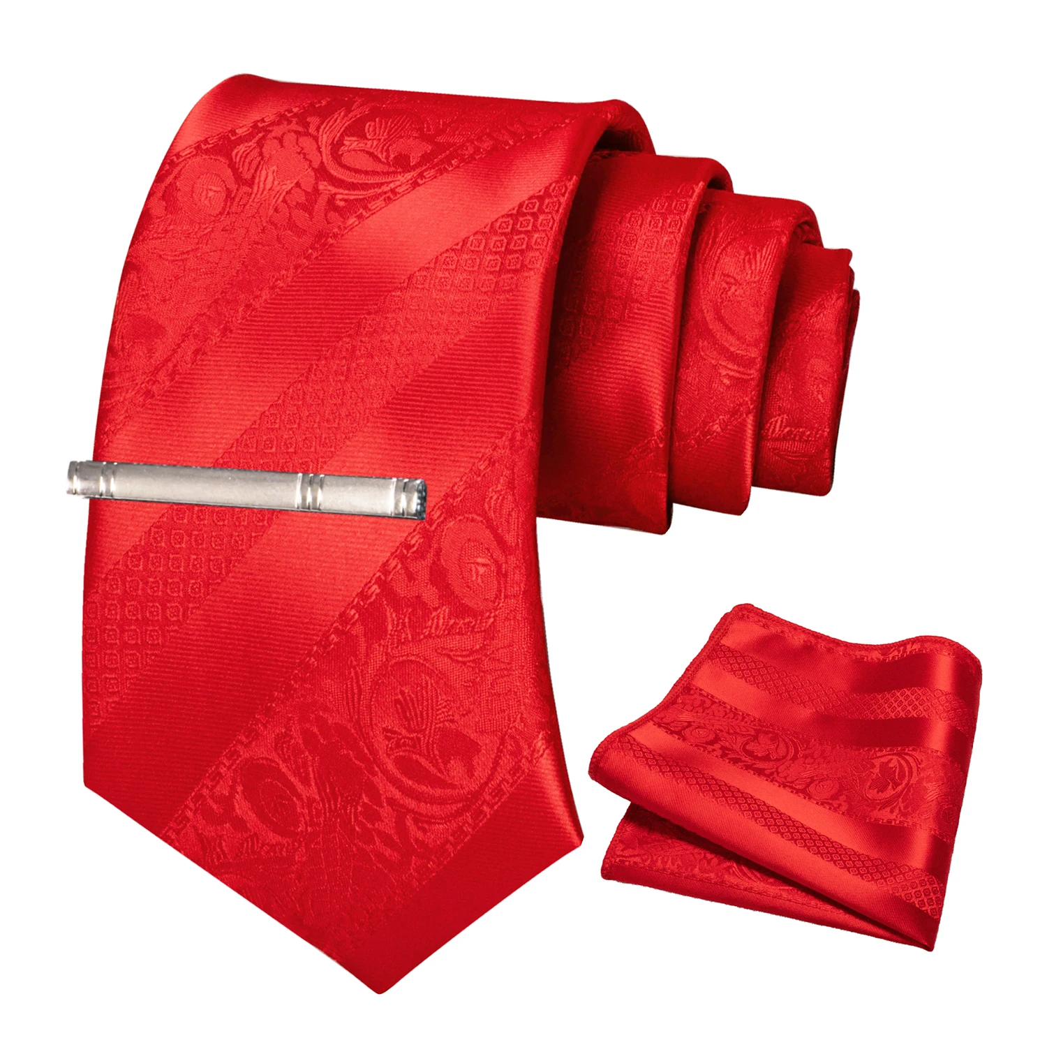 Klassische Herren-Krawatte mit Blumenmuster, 8 cm, Seidenkrawatten-Set, Einstecktuch, Krawattenklammer, Business-Anzubehör, Bräutigam-Hochzeitskrawatte – Detail 14