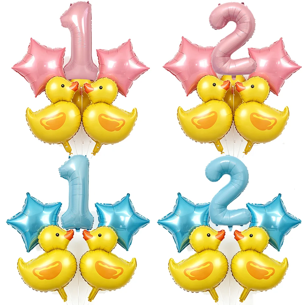 Yellow Duck Balloon Pink Blue Star 32inch Number Foil Balloons Set Farm Animal Theme 1 2th Birthday Baby Shower Party Decoration
