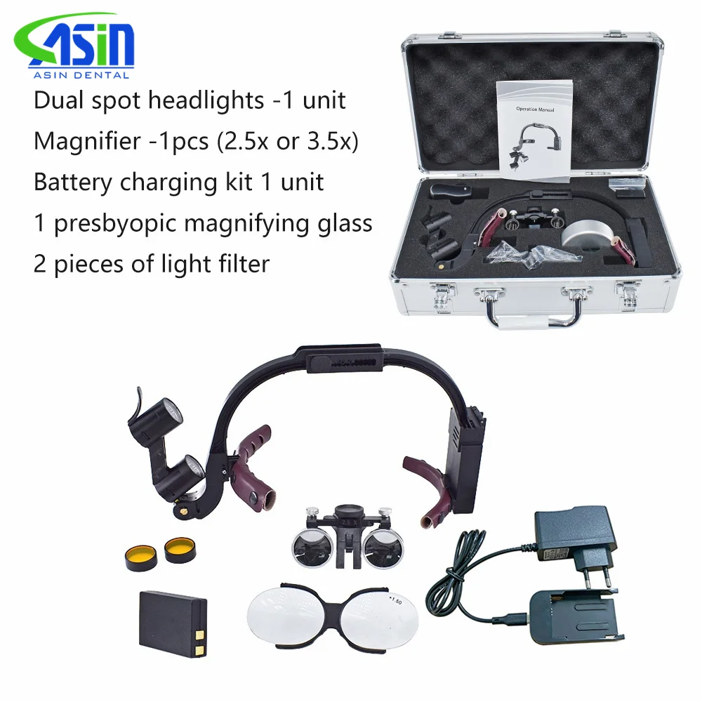 Dental LED Head Light Lamp 2.5X 3.5X Dentisit Surgical Headlight Magnification Binocular Loupes For Lab Equipment