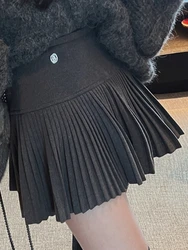 Winter Kawaii Pleated Skirt Women Sexy Sweet Knitted Mini Skirt Female Korean Fashion Warm Vintage Casual Sweater Skirt 2023