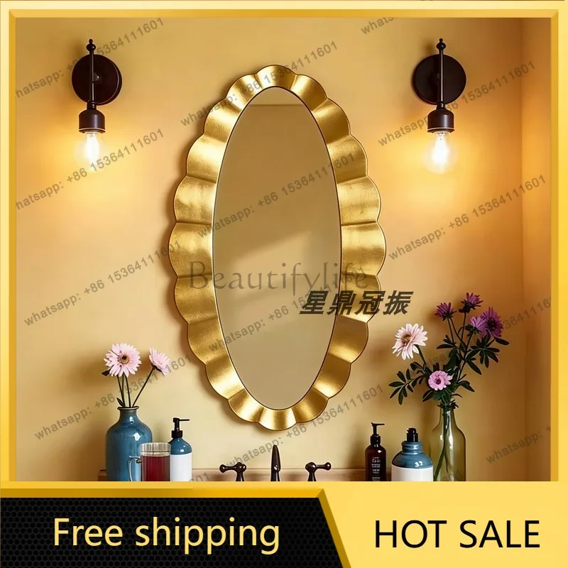 PG French retro bathroom vanity mirror wall hanging porch decorative oval American medieval bathroom vanity mirror