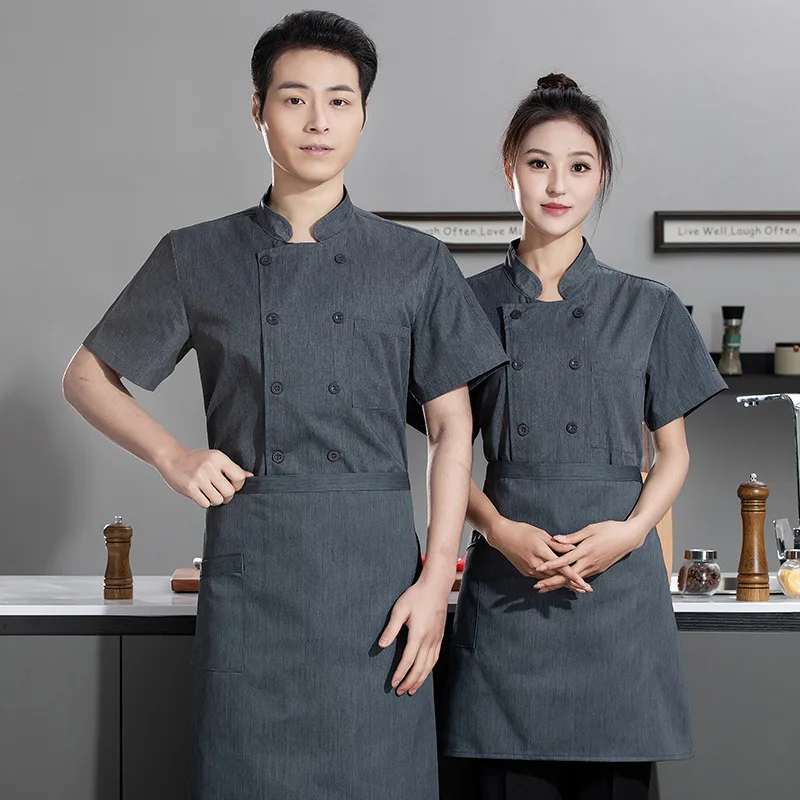 Uniforme da chef da cucina per caffetteria della scuola culinaria, manica corta, cucina dell'hotel, ristorante, abbigliamento da chef per uomini e donne