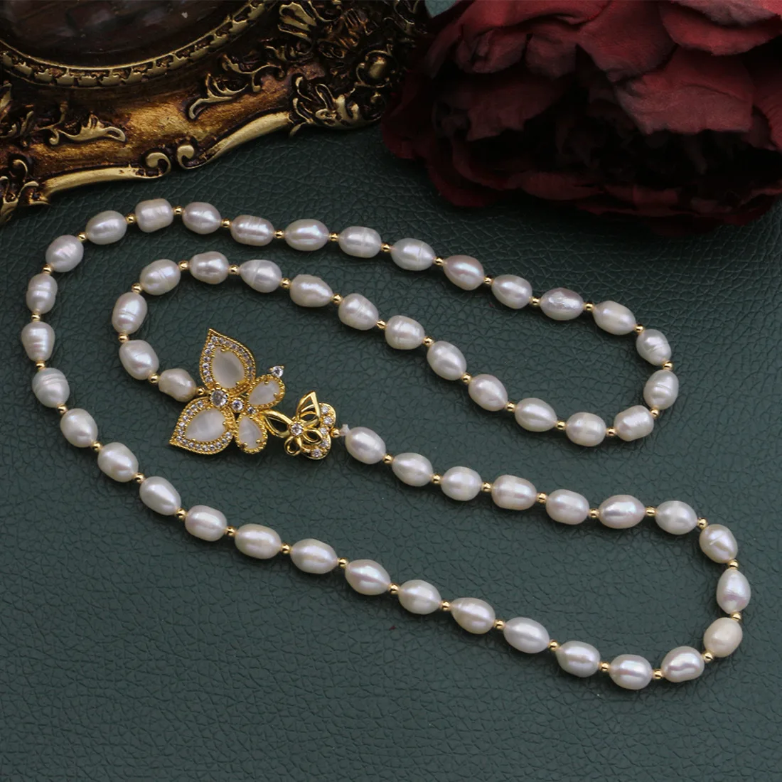 New Arrival Elegant Butterfly Natural Freshwater Pearl 14K Gold Filled Lady Necklace Sweater Chain No Fade Christmas Gifts