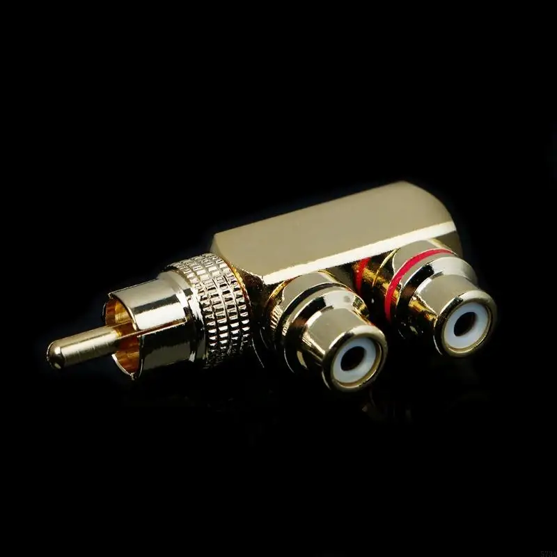 573A Copper o Splitter Plug RCA 1 Male to 2 Female AV Socket Connector Adapter