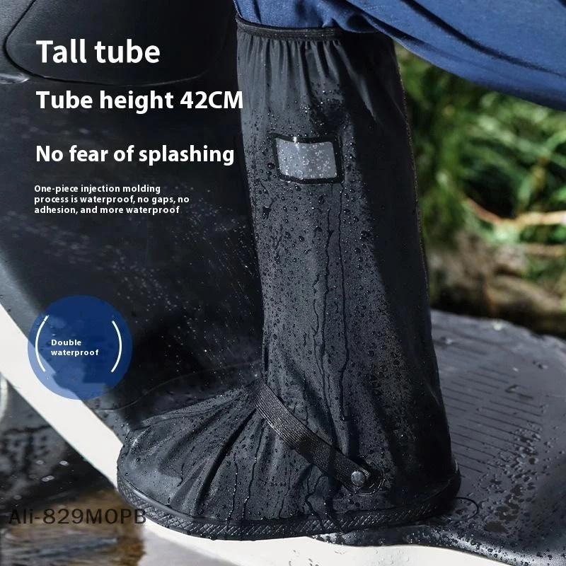 

【P】1Pair Rain Boot Shoe Cover Black Waterproof Reflective High Top Reusable Motorcycle Cycling Bike Clear Wear Shoes Dust Covers
