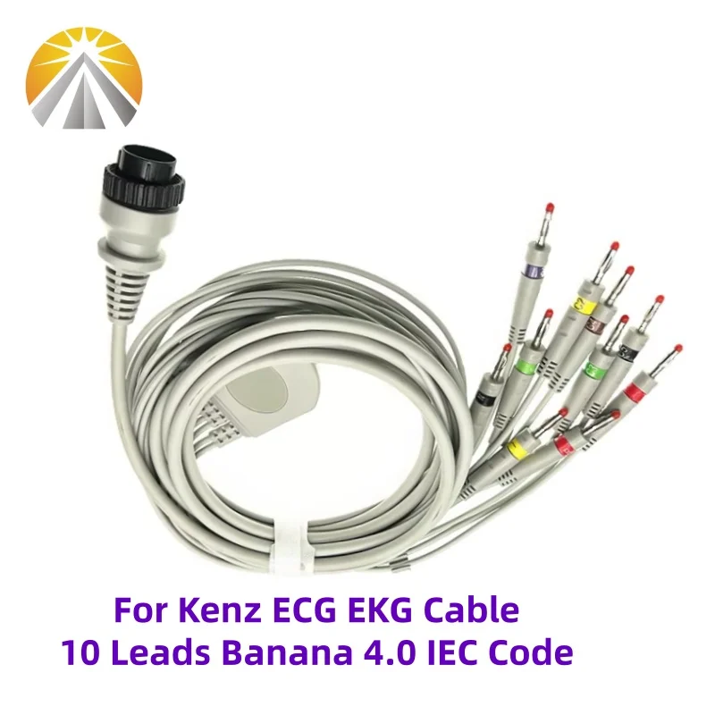 

10 Leads Banana 4.0 16 Pin ECG Cable One Piece 4.7K Resistor For KENZ PC-104 103 106 Caridoline Delta Series Round AHA or IEC