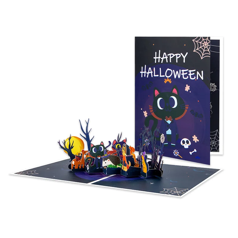 

2Pcs New Halloween 3D Pop-up Greeting Cards New Creative Handmade Gift Cards Spooky Black Cat Animals