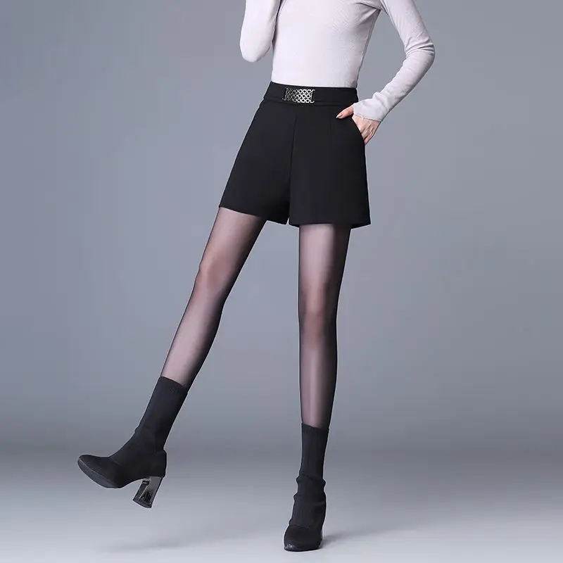 Casual Simplicity Loose Shorts Spring Autumn Black Plus Size All-match High Waist Wide Leg Pants Fashion Vintage Women Clothing